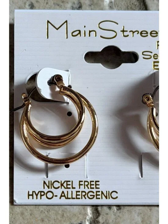 Main Street For Sensitive Ears Gold Tone Hoop Earrings-NWT - Picture 2 of 5